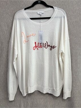 Gilli Cream Crewneck Sweater with Multicolor 'Love Always' Embroidery